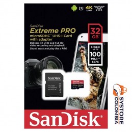 Memoria Micro SD 32GB Sandisk Extreme Pro 4K U3 SDHC Clase 10 V30 100mb/s SDSQXCG-032G