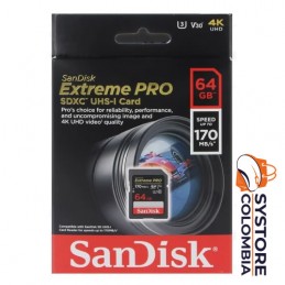 Memoria SD 64GB Sandisk Extreme Pro 4K U3 SDHC Clase 10 V30 170mb/s SDSDXXY-064G-GN4IN