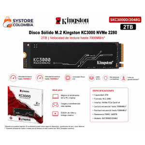 Disco Solido M.2 2TB Kingston KC3000 Nvme 7000mb/s 2280 SKC3000D/2048G Systore Colombia