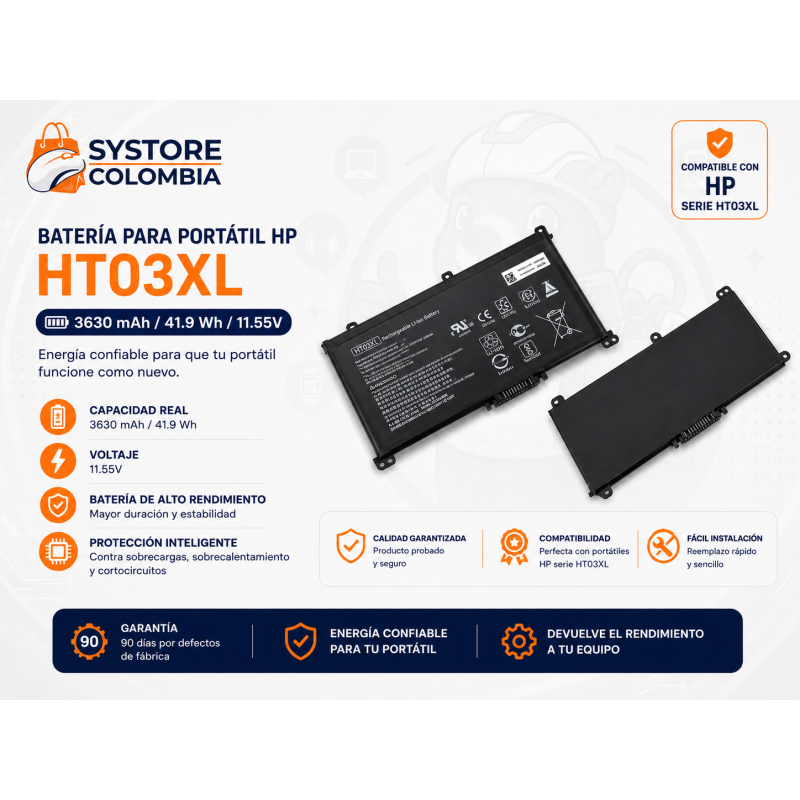 Batería para Portátil HP Genérica HT03XL 3630 mAh/41.9 Wh 11.55V
