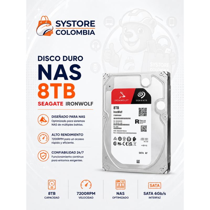 Disco Duro 8tb Nas Seagate Ironwolf 7200 rpm ST8000VN004