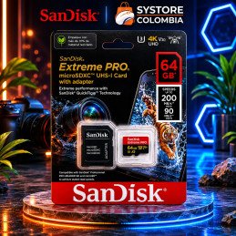 Memoria Micro SD 64GB Sandisk Extreme Pro 4K U3 SDHC Clase 10 V30 200mb/s SDSQXCU-064G-GN6MA