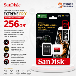 Memoria Micro SD 256GB Sandisk Extreme Pro 4K U3 SDHC SDSQXCD-256G-GN6MA