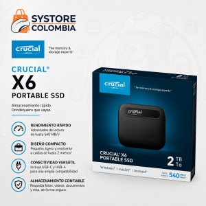 Disco Externo Sólido 2tb Crucial X6 USB 3.2  USB-C USB-A CT2000X6SSD9