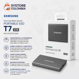 Disco Externo Sólido Samsung 2TB T7 USB 3.2 Gen 2-C USB-A MU-PC2T0T/AM
