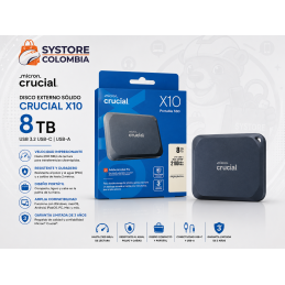 Disco Externo Sólido 8Tb Crucial X10 USB 3.2 USB-C USB-A CT8000X10SSD9 Systore Colombia